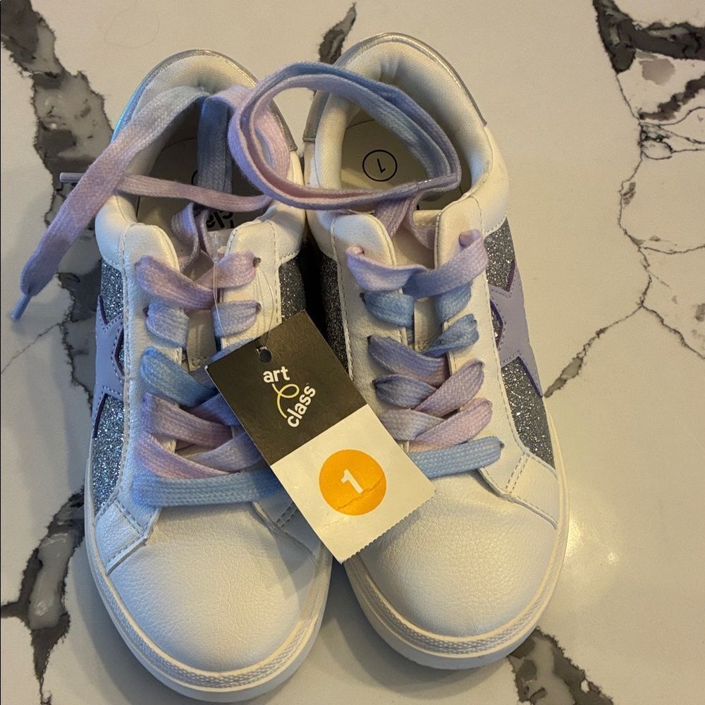 Art Class Kids White and Purple Sneakers